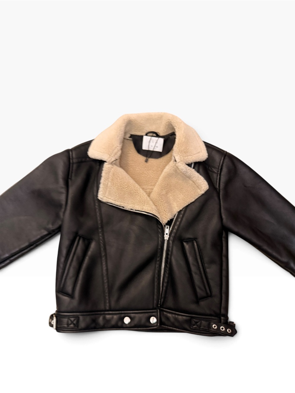 (Size 10 / 140cm) Zara Kids Faux Leather Faux Shearling Biker Aviator Jacket